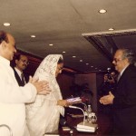 (From left to right) Hon'ble PM H.E, Sk. Hasina (right) with our late chairman, Mr. A.M Zahiruddin Khan (farthest right), during the inauguration of AKTEL Service in 1996.